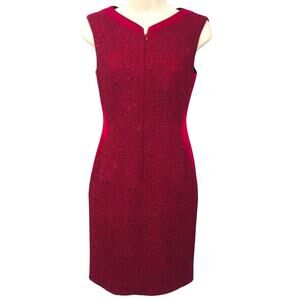 Womens Dress-TAHARI-maroon textured lined pencil "Kyle" Classic Side Pockets